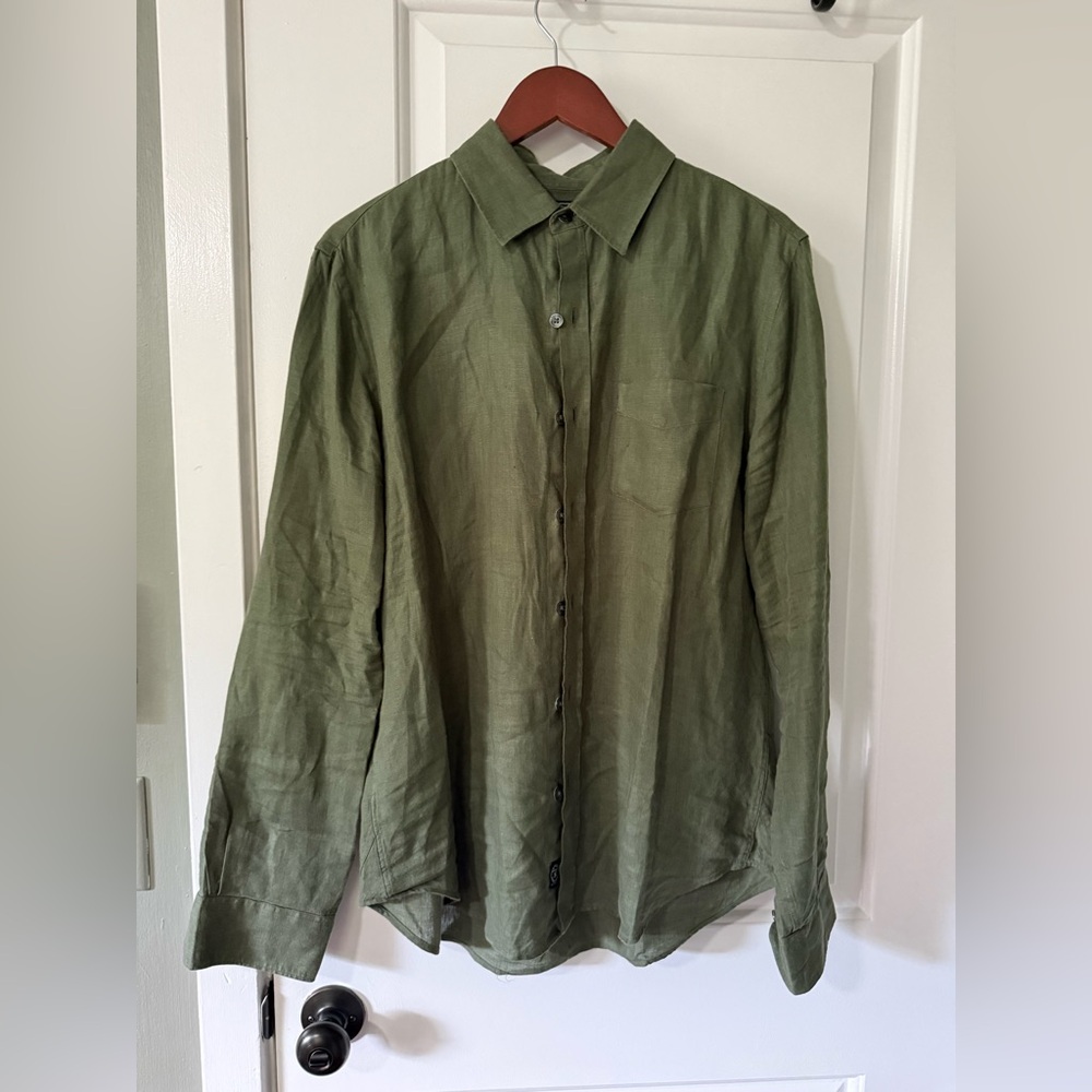 Todd Snyder Olive Green linen Casual Button Down Shirt